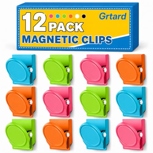 Grtard 12 Pack Colorful Magnetic Clip, Refrigerator Metal Magnets Clips, Magnetic Clips for Refrigerator, Clip Magnets for Fridge, Magnetic Clips for Whiteboard, Kitchen, Classrooms, Photo Displays - color: Colors, size: 12 Pack