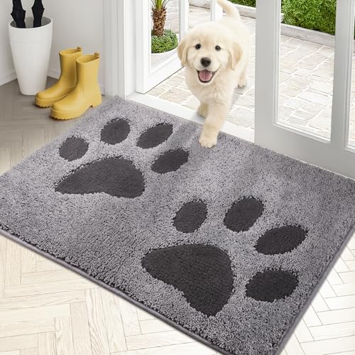 PURRUGS Dirt Trapping Door Mat 24" x 35.5", Non-Skid/Slip Machine Washable Microfiber Entryway Rug, Dog Doormat, Super Absorbent Welcome Mat for Muddy Wet Shoes and Paws, Grey - color: Grey, size: 24" X 35.5"