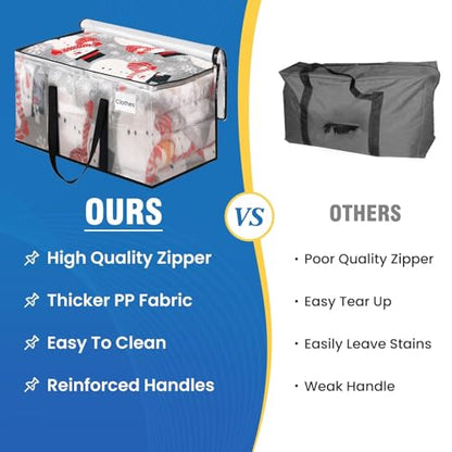RoomHacks Clear Heavy Duty Extra Large Moving Bags, Reinforced Handle and Double Zipper, Storage Bags Alternative to Moving Box (2 Packs) - size: 88L- 2Packs