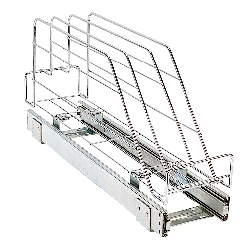 Household Essentials Glidez Multipurpose Chrome-Plated Steel Pull-Out/Slide-Out Storage Organizer for Cookware and Bakeware - Fits Standard Size Cabinet or Shelf, Chrome - size: 5" - Extended, style: Single Tier