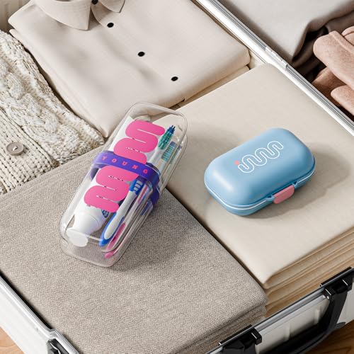 VITVITI Travel Soap Case Container, Portable Toothbrush Travel Case Dish Tray, 7.88 Inch Toothpaste Traveling Toothbrush Holder Set with Cover for Trip/Bathroom/Camping, Purple - color: Purple