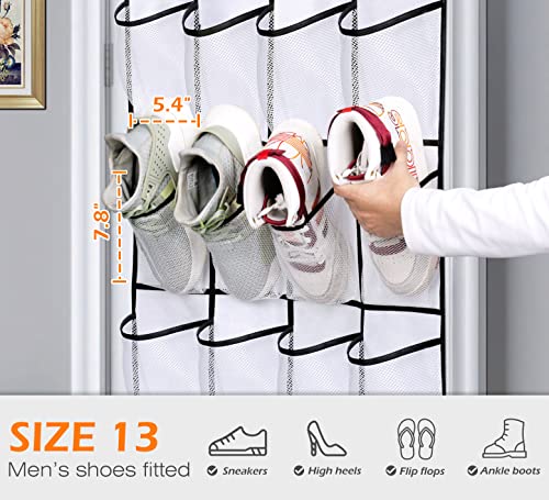 MISSLO Over The Door Shoe Organizer 24 Large Mesh Pockets, White - color: White