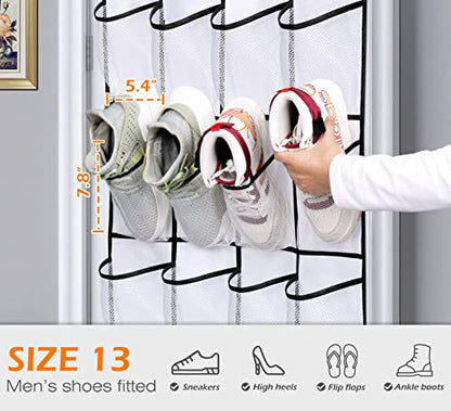 MISSLO Over The Door Shoe Organizer 24 Large Mesh Pockets, White - color: White