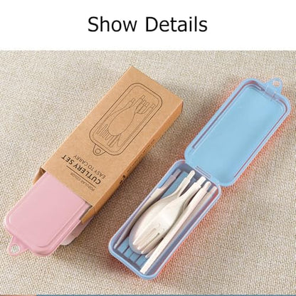 Ouliget Collapsible Reusable Utensils Set with Portable Case,Wheat Straw Utensils Include Spoon Knife Forks Chopsticks,Portable Cutlery for Travel Picnic Camping,2 Pieces