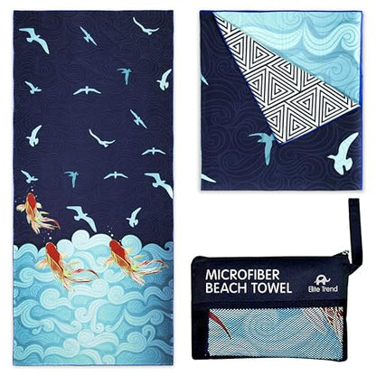 Quick Dry Towel Extra Large 78x35 Inch - Microfiber Beach Towel - Perfect for Beach, Travel, Swimming, Pool, Yoga, Hiking, Camping - Lightweight, Fast Drying, Compact for Adults (Koi Fish) - color: Koi Fish, style: Extra Large 78x35"