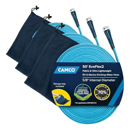 Camco EvoFlex2 50-ft Drinking Water Hose - RV Drinking Water Hose Reinforced with Fabric & Ultra Lightweight - Contains No_Lead, No_BPA & No_Phthalate - Abrasion Resistant (22579) (Pack of 3) - size: 50-Foot (Pack of 3), style: Expandable Fabric