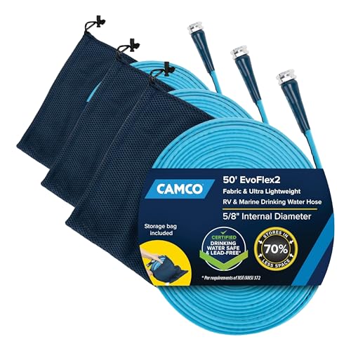 Camco EvoFlex2 50-ft Drinking Water Hose - RV Drinking Water Hose Reinforced with Fabric & Ultra Lightweight - Contains No_Lead, No_BPA & No_Phthalate - Abrasion Resistant (22579) (Pack of 3) - size: 50-Foot (Pack of 3), style: Expandable Fabric