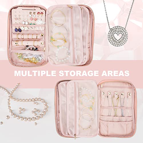 emissary Travel Jewelry Case Organizer for Necklace & Earrings, Pink | Padded slots & necklace ties keep jewelry tangle-free; double-zip, water-repellent travel case for rings & earrings - color: Pink