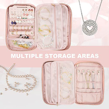 emissary Travel Jewelry Case Organizer for Necklace & Earrings, Pink | Padded slots & necklace ties keep jewelry tangle-free; double-zip, water-repellent travel case for rings & earrings - color: Pink