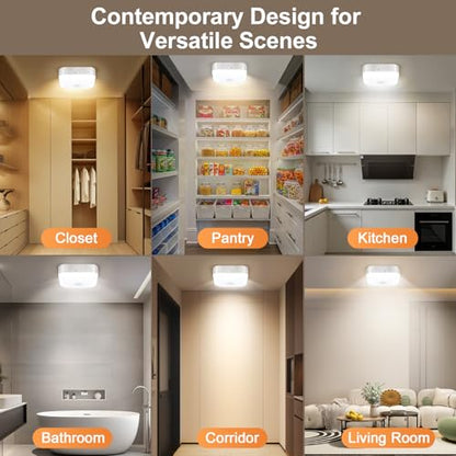 Yunaking Rechargeable Ceiling Light with Motion Sensor: Battery Operated LED Closet Light with Remote & Timing - Wireless Dimmable Magnetic Mount Shower Lamp for Bathroom/Stairs/Garage/Hallway - color: White Square
