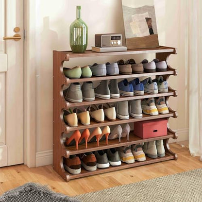 6-Tier Wood Grain Shoe Rack, Tall Free Standing Shoe Storage Organizer, Space Saving Shoe Shelf for Closet, Bedroom, Entryway and Small Spaces, Easy Assembly - size: 6th floor