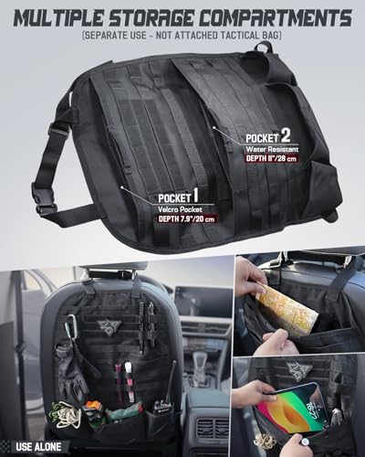 WYNEX Car Seat Back Organizer Set, Universal Vehicle Accessories Molle Panel Detachable 4 Tactical Pouches - Medical, Phone, Admin Storage Bag for Road Trips, Fits Most Cars, SUVs, Trucks