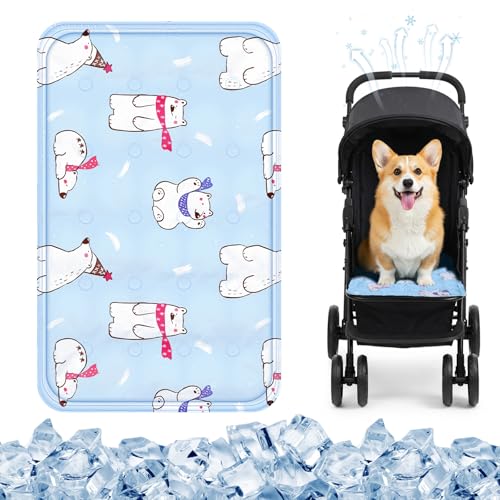 Nuanchu Dog Stroller Cooling Mat, Waterproof Gel Pet Cooling Pad for Summer, Washable Cat Sleeping Blanket, Portable Ice Gel Travel Mat for Cats, Crates, Car Seat(11.81 x 19.69 Inches,Colorful Bear) - size: 11.81 x 19.69 Inches, style: Colorful Bear