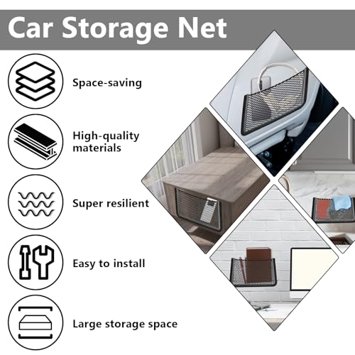 2 PCS Car Net Pocket, ABS Plastic Frame Cargo Net Storage Car Pockets Phone Net, Cars Mesh Nets Pockets with Screws for Auto, RV, Boat, and Camper Storage Nets (11.8 x 7.9 Inch) - size: 11.8 x 7.9 Inch