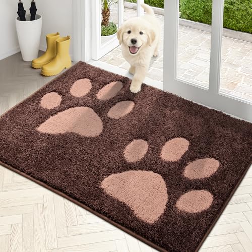 PURRUGS Dirt Trapping Door Mat 32" x 47", Non-Skid/Slip Machine Washable Microfiber Entryway Rug, Dog Doormat, Super Absorbent Welcome Mat for Muddy Wet Shoes and Paws, Brown - color: Brown, size: 32" X 47"