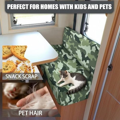 NDISTIN Camouflage Green Camper Couch Cushion Covers Dinette 2Pcs Camper Couch Cushion Covers Dinette Comfortable Camper Couch Cover for RVS Booth Seats Replacement - color: Camouflage Green