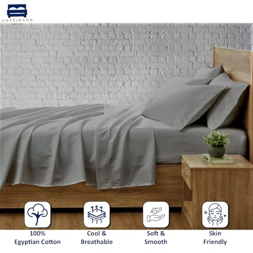 Cottingon Split King Sheet Set for Adjustable Bed, 100% Egyptian Cotton Bedsheets, Includes 2 Twin XL Fitted Sheets 39X80, King Flat Sheet and Pillowcases Fits Upto 16" Deep Mattress, Light Grey - color: Light Grey Solid, size: Split King