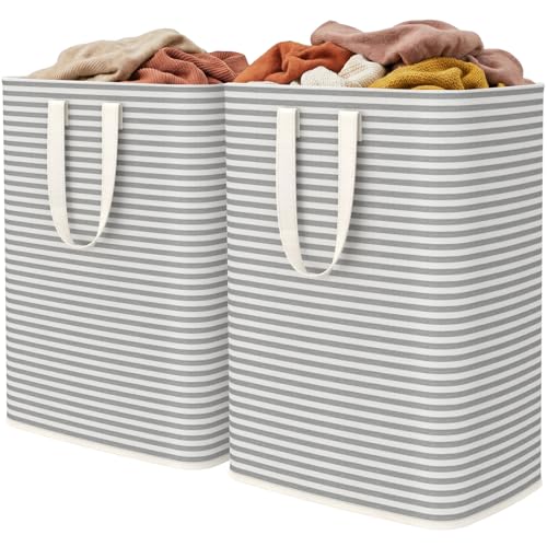 Lifewit 2 Pack Laundry Basket 65L Each, Collapsible Clothes Hamper with Reinforced Handles, Freestanding Waterproof Design for Bedroom and Laundry Room, Grey 130L Total - color: Grey, size: 2 x 65L