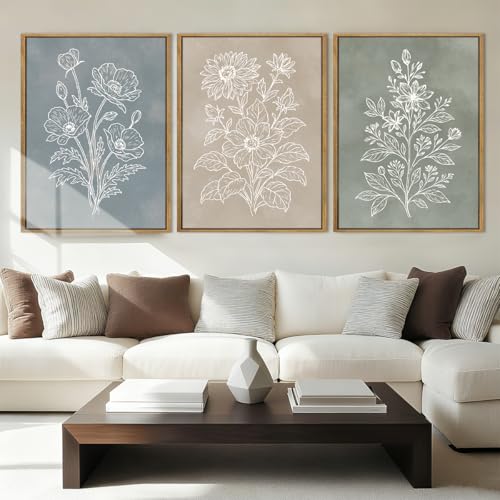 Anyzal Boho Floral Framed Wall Art 12x16 Inch Farmhouse botanical Canvas Wall Decor Modern Minimalist Plant Artwork for Living Room Bedroom Dining Room Set of 3 - color: Botanical, size: 16"L x 12"W
