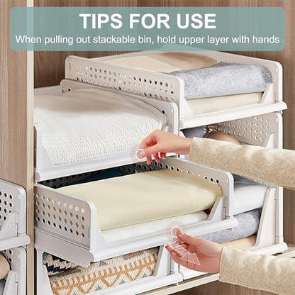 Goderewild Stackable Foldable Storage Baskets, Folding Storage Bins, Closet Organizers and Plastic Drawer Shelf Storage Container for Wardrobe, Cupboard, Kitchen, Bathroom, Office (White, 4S) - size: 4S