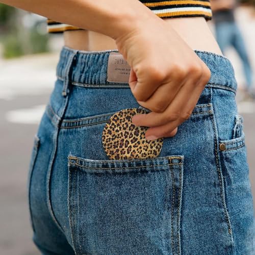 Cheetah Leopard Brown Print Foldable Travel Pocket Mirror Round PU Leather Portable Mini Makeup Double Sided Handheld Magnifying,2.6 in - color: Cheetah Leopard Brown