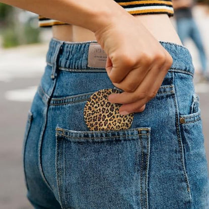 Cheetah Leopard Brown Print Foldable Travel Pocket Mirror Round PU Leather Portable Mini Makeup Double Sided Handheld Magnifying,2.6 in - color: Cheetah Leopard Brown