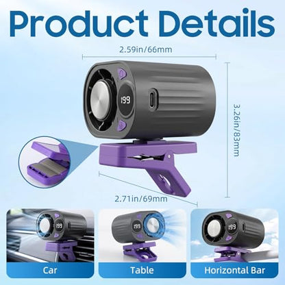 Car Clip On Air Conditioner Fan with LED Display, Portable Clip-On Fan, Mini USB Rechargeable Rotatable Fan, 3-Speed Silent Mini Bladeless Fans, Portable Air Conditioner for Cars (White) - color: White
