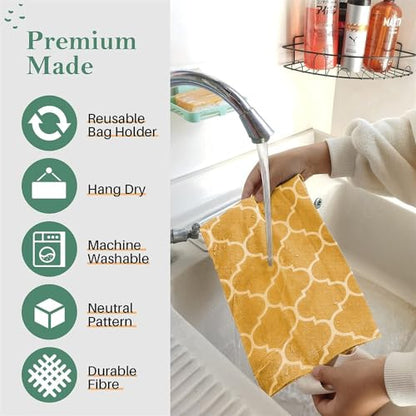 Plastic Bag Holder, Washable Grocery Bag Holder for Plastic Bags Storage Dispenser with Hanging Loop, Wall Mount Trash Bags Dispenser for Home Kitchen Cabinet - color: Ginger Yellow