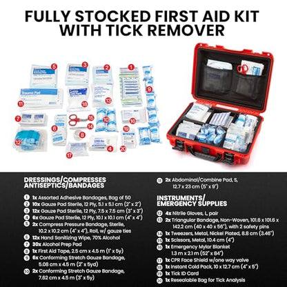 NANUK 910 Waterproof First Aid Kit 146pcs – Durable, Pre-Stocked First Aid Emergency Kit with Bandages, Tick Removal Tool, and More – Dustproof, Impact-Resistant, Floats (14.3" x 11.1" x 4.7") – Red - size: 910 First Aid Kit – 145 Pcs