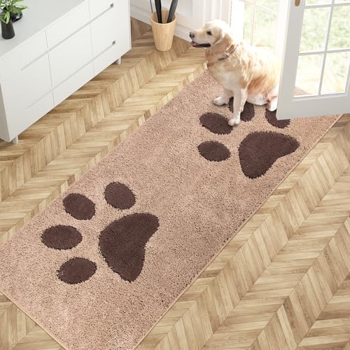 PURRUGS Dirt Trapping Door Mat 32" x 70", Non-Skid/Slip Machine Washable Microfiber Entryway Rug, Dog Doormat, Super Absorbent Welcome Mat for Muddy Wet Shoes and Paws, Beige - color: Beige, size: 32" X 70"