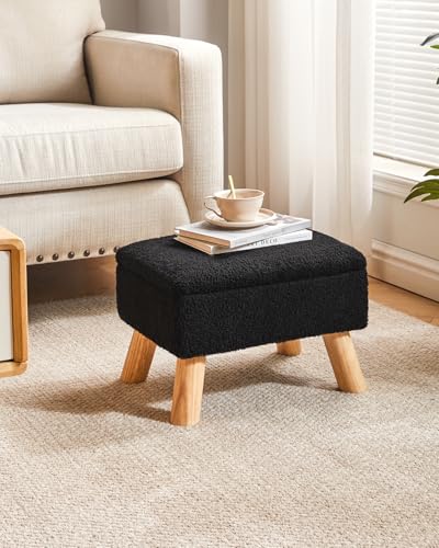 YMYNY Storage Ottoman,Small Foot Stool, 15.75"×11.81"×11.02" Black,HBD042B | Teddy Velvet,Sturdy Wood Legs, Foot Rest With Padded Seat, For Living Room Bedroom Couch Entryway - color: Black