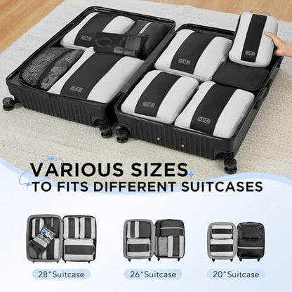 OlarHike 10 Set Compression Packing Cubes for Travel Essentials,Compressible Expandable Space Saver Bags for Organizing Clothes,Luggage Suitcase Garment Bags with Over 1000 pcs Mesh Holes(Black) - color: Black
