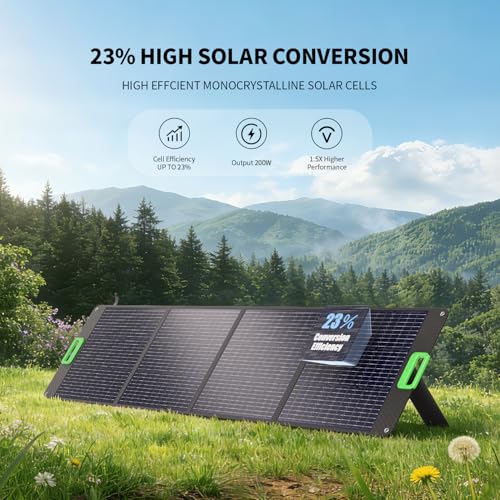 200W Portable Solar Panel Charger with 4 Kickstands, IP65 Waterproof | Foldable Solar Charger Kit with DC XT60 & Anderson Outputs for Power Stations, Outdoor RV Camping, and Emergency Blackout - color: Green
