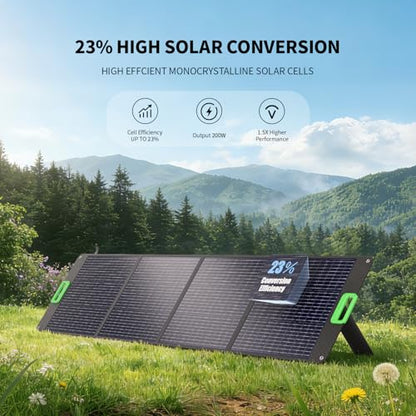 200W Portable Solar Panel Charger with 4 Kickstands, IP65 Waterproof | Foldable Solar Charger Kit with DC XT60 & Anderson Outputs for Power Stations, Outdoor RV Camping, and Emergency Blackout - color: Green
