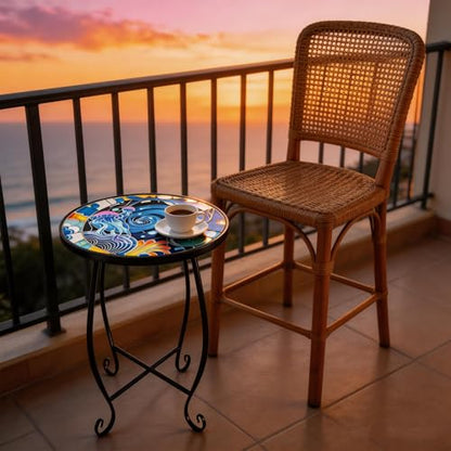15 Inch Jellyfish Mosaic Side Table (1 PC) - Small Outdoor Round Folding Table with Weather-Resistant Metal Frame, Coastal Accent End Table for Patio, Garden, Balcony, Backyard - color: Ocean