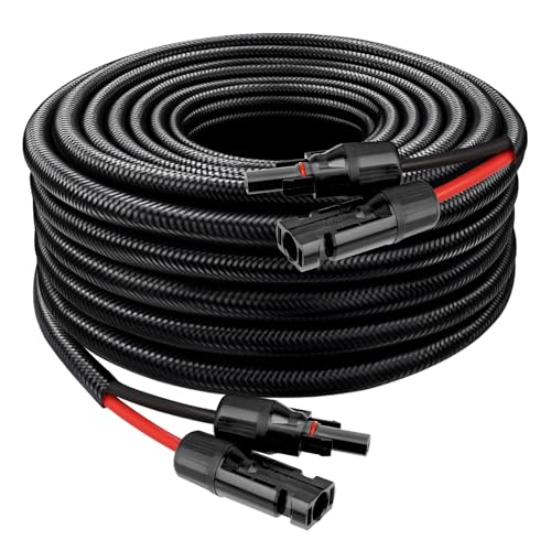 XRDS -RF Solar Panel Cable 20FT, 10AWG Solar Extension Cable with Male & Female Solar Connectors, Flame-Retardant Protective Sleeving Solar Cable, Weatherproof PV Wire for Solar Panel Connection - size: 10AWG 20FT