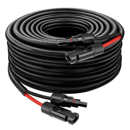 XRDS -RF Solar Panel Cable 20FT, 10AWG Solar Extension Cable with Male & Female Solar Connectors, Flame-Retardant Protective Sleeving Solar Cable, Weatherproof PV Wire for Solar Panel Connection - size: 10AWG 20FT