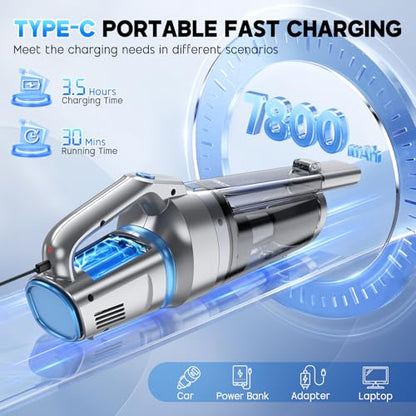 JONYJ Handheld Vacuum Cordless, 16000PA Strong Suction Hand Held Car Vacuum Cleaner, Portable Hand Vacuum Rechargeable with Multi-Nozzles & LED Light for Home, Car, Office, Pets
