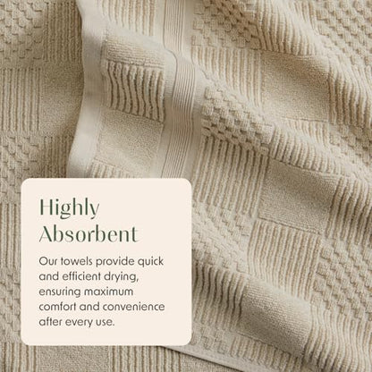 Springtree Home 100% Cotton Bathroom Towel Set | 6 Piece Set - Beige Towels | Geometric Textured Design | Absorbent & Quick-Dry | Oeko-TEX® Standard 100 Cotton | Myla Collection - Sandshell - color: Sandshell, size: 6 Piece Set