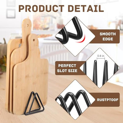Cutting Board Organizer Holder Stand, Triangle Black Metal Holder for Cutting Board Storage & Plate Holder, Tray Dividers, 3.94 x 3.94 x 3.54 in