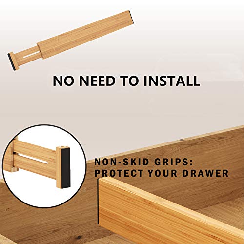 BAMEOS Bamboo Expandable Drawer Dividers – Fits 16.6"–22" Drawers, 2" High, Set of 4 | Spring-Loaded Bamboo Separator for Kitchen Island, Bathroom Vanity & Dresser Drawers - size: 2''H, 16.65''-22''L