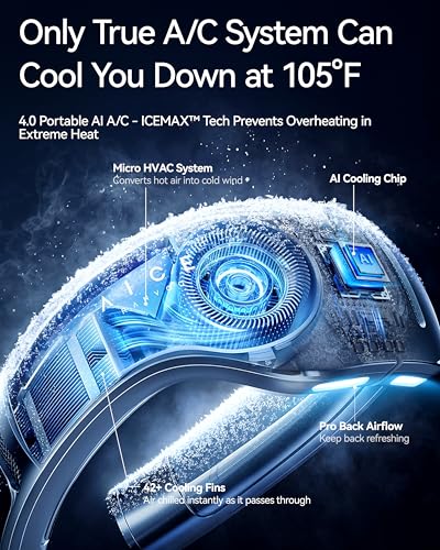 RANVOO AICE LITE Plus 2025 Max Cooling Airflow [No.1 Coolest & Most Durable] Neck Air Conditioner, Ultimate Immersive Personal AC 6,000 mAh Rechargeable Neck Fan Blow Cold Air, Gifts for Mom Dad, Blue - color: Blue