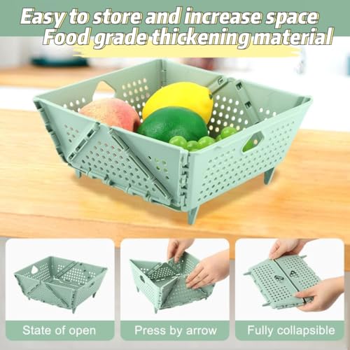 Thickened Collapsible multifunctional Colander for Kitchen, Wash Foldable Storage Drain basket for Pasta, Fruit, Vegetables, snack，Berry Space-Saving ，RV camper, Tabletop storage organization basket