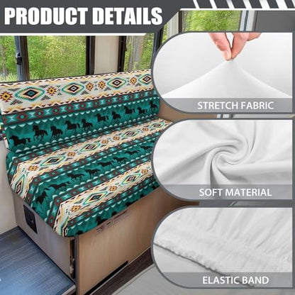 Aztec Horse RV Dinette Cushion Covers Southwestern Navajo Tribal Pattern Camper Cushion Slipcovers Booth Seat Covers Stretch Washable Couch Covers for RV Camper Sofa Bed Easy to Install - color: Aztec Horse