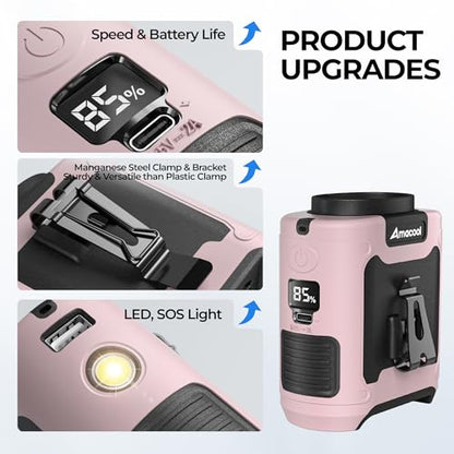 AMACOOL Portable Waist Fan Clip On, Gifts for Men Dad Husband, 10000mAh Rechargeable Wearable Shirt Fan, Powerful Belt Fans, Birthday Gifts for Women Jobsite Travel Camping Essentials 2026 - color: Pink