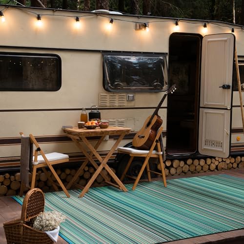 Rugshop Contemporary Stripe Reversible Crease-Free Waterproof Premium Recycled Plastic Outdoor Rugs for Patio,Backyard,RV,Deck,Picnic,Trailer,Beach,Camping Rug 4' X 6' Blue - size: 4' x 6' (Rectangular)