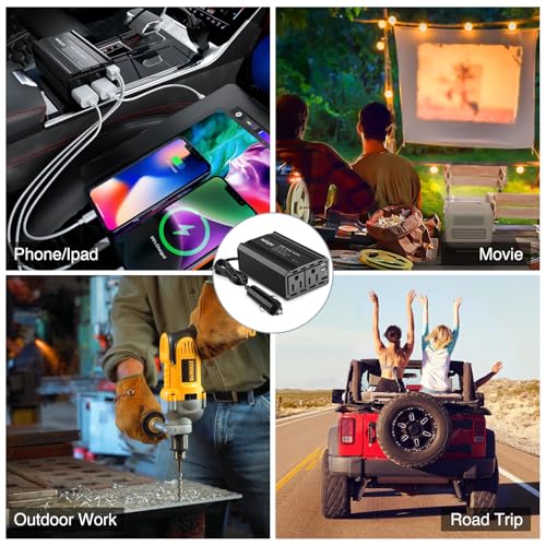Nilight 300W Power Inverter 12V DC to 110V AC Car Charger Converter with 5.4A Dual USB Ports and 2 AC Outlets for Phones Tablets Laptop Computer Game Console Kindle iPad DVD Players Black - color: 300W USB*2 110V Outlet*2