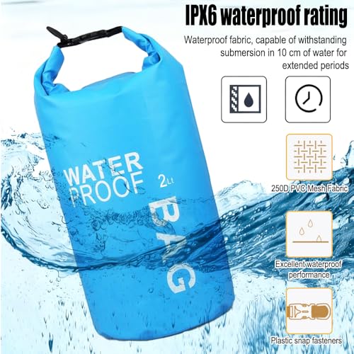 Waterproof Dry Bag 2L, Lightweight Roll-Top Sack for Kayaking Swimming Camping and Beach, Compact & Water-Resistant Outdoor Essential (Blue) - color: Blue