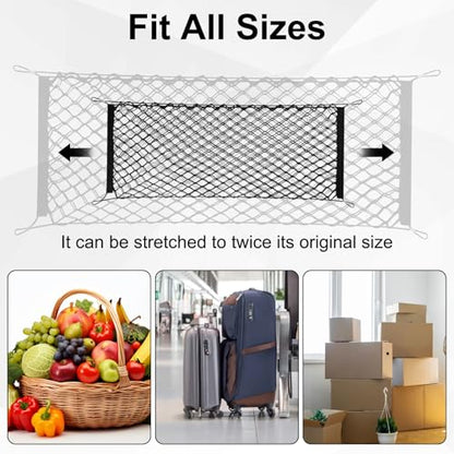 Cargo Net, Premium Dual-Layer Nylon Cargo Net for SUV, Automotive Exterior Accessories, Adjustable Elastic Trunk Net with Hook, Car Accessories for SUV, Truck, Pickup(43.3x15.7 Inch) - size: 43.3x15.7 Inch