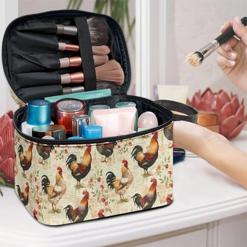 Travel Cosmetic Bag Chicken Printed Multifunctional Makeup Organizer Bag for Ladies Teens Lightweight Makeup Pouch Plenty of Room - color: Chicken